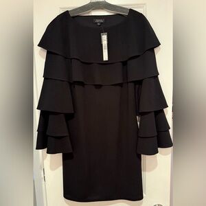 NWT TAHARI Elegant Black Ruffle Dress Size M